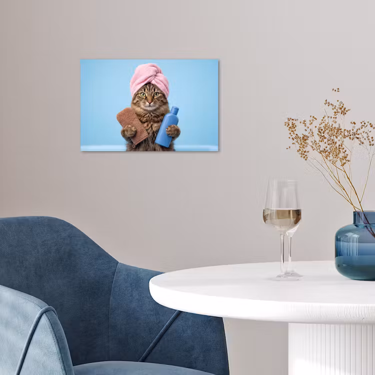 Poster - Kat - Handdoek - Washand - Zeep — 4