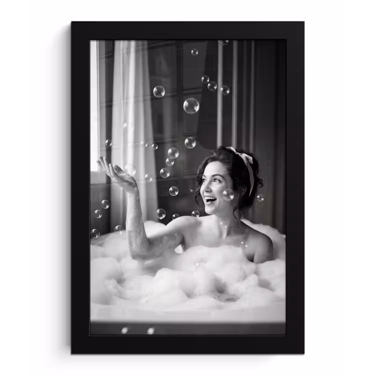 Poster met lijst - Bad - Bubbels - Zwart - Wit — 1