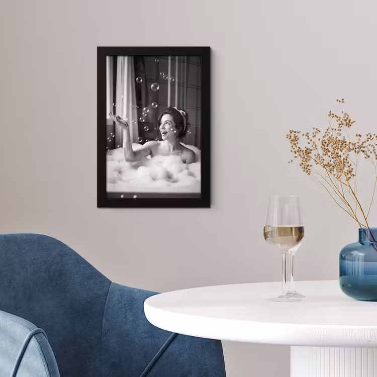 Poster met lijst - Bad - Bubbels - Zwart - Wit — 2