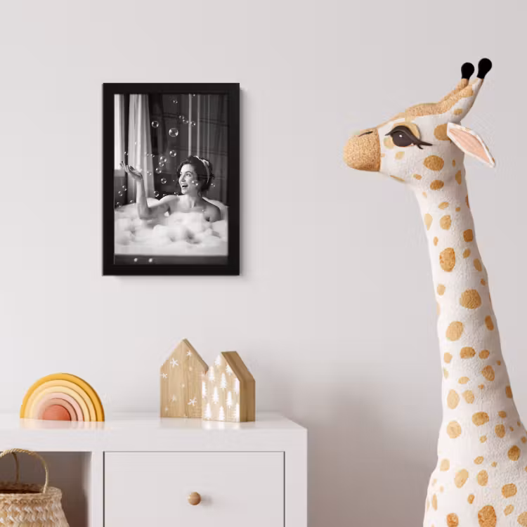 Poster met lijst - Bad - Bubbels - Zwart - Wit — 5