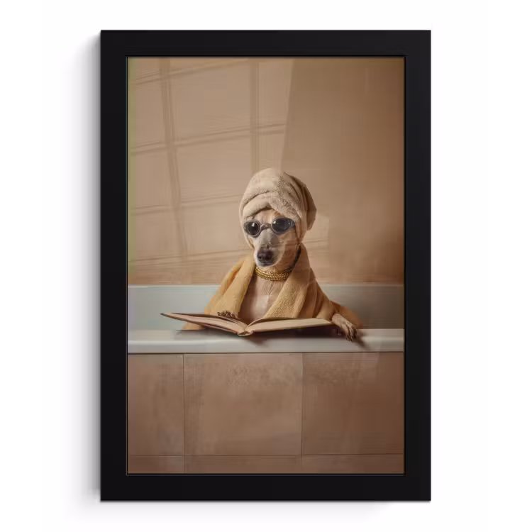 Poster met lijst - Bad - Hond - Boek - Zonnebril — 1