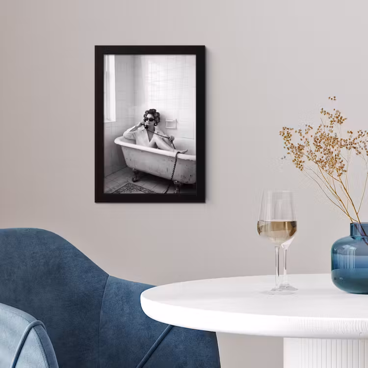 Poster met lijst - Bad - Vrouw - Zwart - Wit — 2