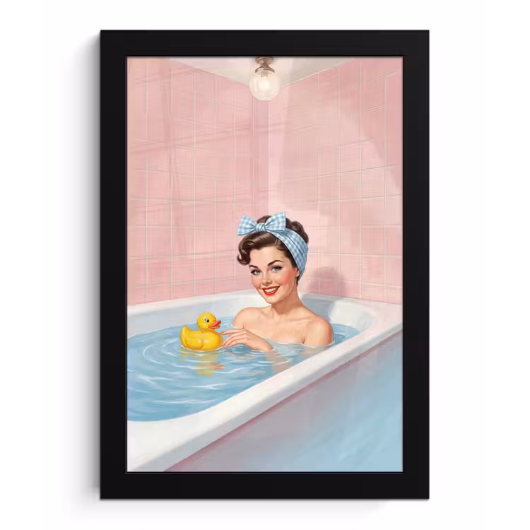 Poster met lijst - Badkamer - Eend - Blauw — 1