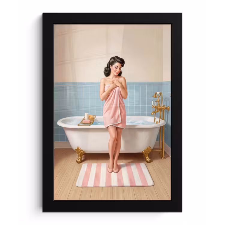 Poster met lijst - Badkamer - Vrouw - Roze — 1