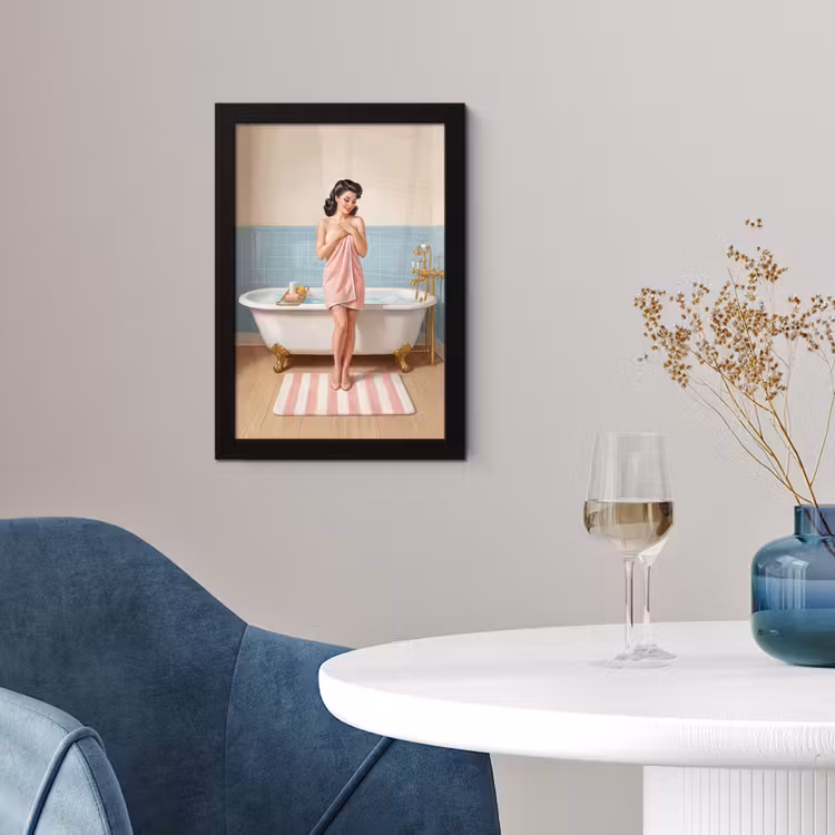 Poster met lijst - Badkamer - Vrouw - Roze — 2
