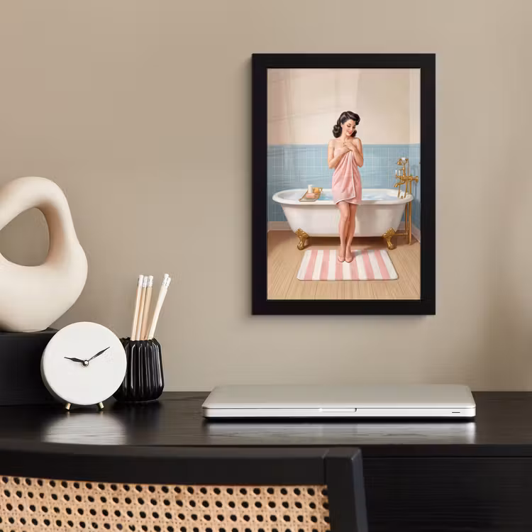 Poster met lijst - Badkamer - Vrouw - Roze — 3