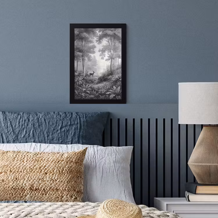Poster met lijst - Bos - Hert - Zwart - Wit — 4