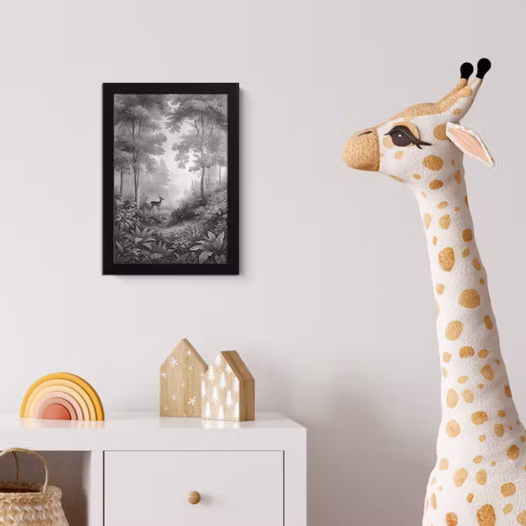 Poster met lijst - Bos - Hert - Zwart - Wit — 5