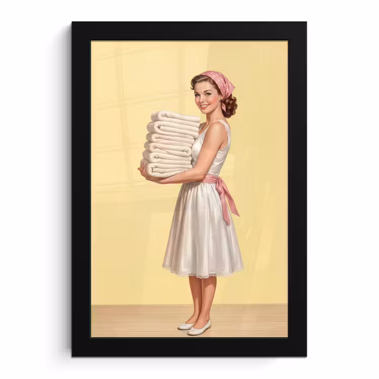 Poster met lijst - Handdoeken - Vrouw - Jurk - Roze — 1