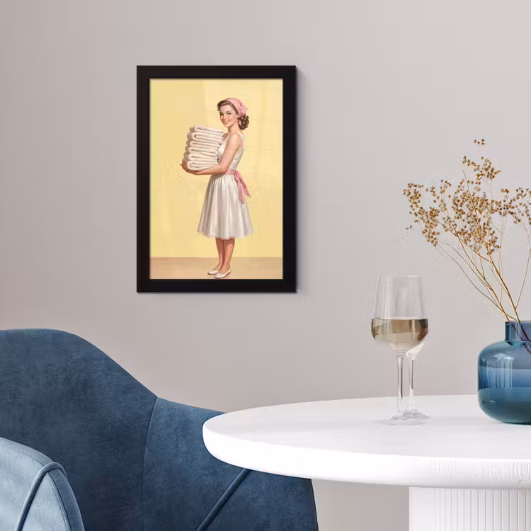 Poster met lijst - Handdoeken - Vrouw - Jurk - Roze — 2