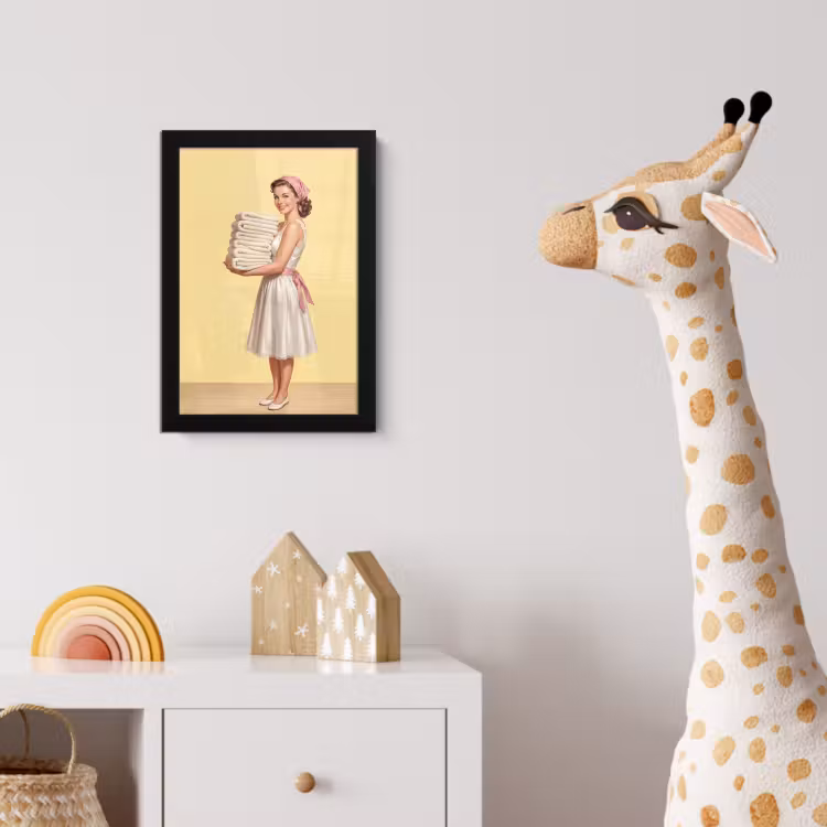 Poster met lijst - Handdoeken - Vrouw - Jurk - Roze — 5