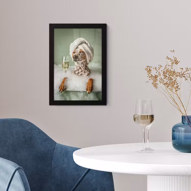 Poster met lijst - Hond - Bad - Champagne - Handdoek — 2