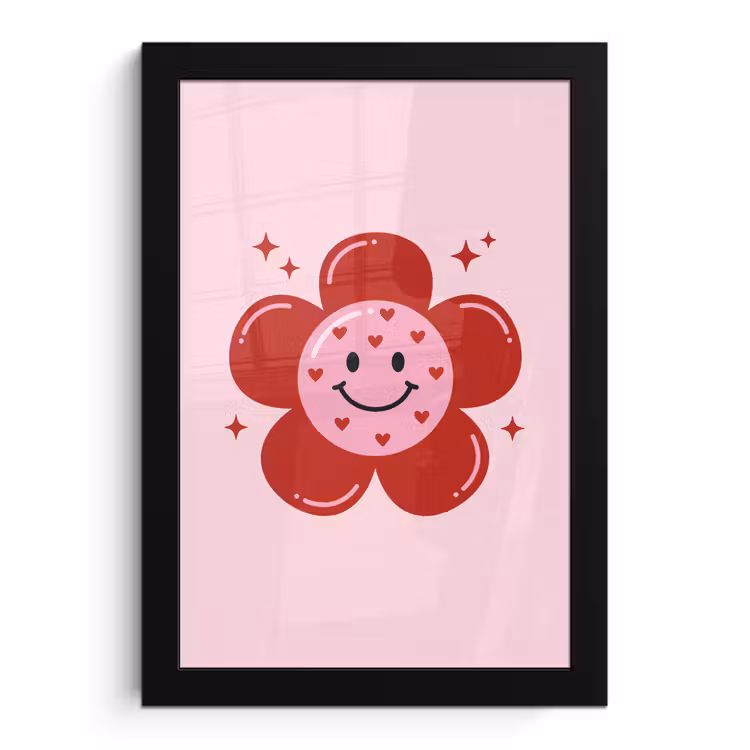 Poster met lijst - Bloem - Roze - Hartjes — 1