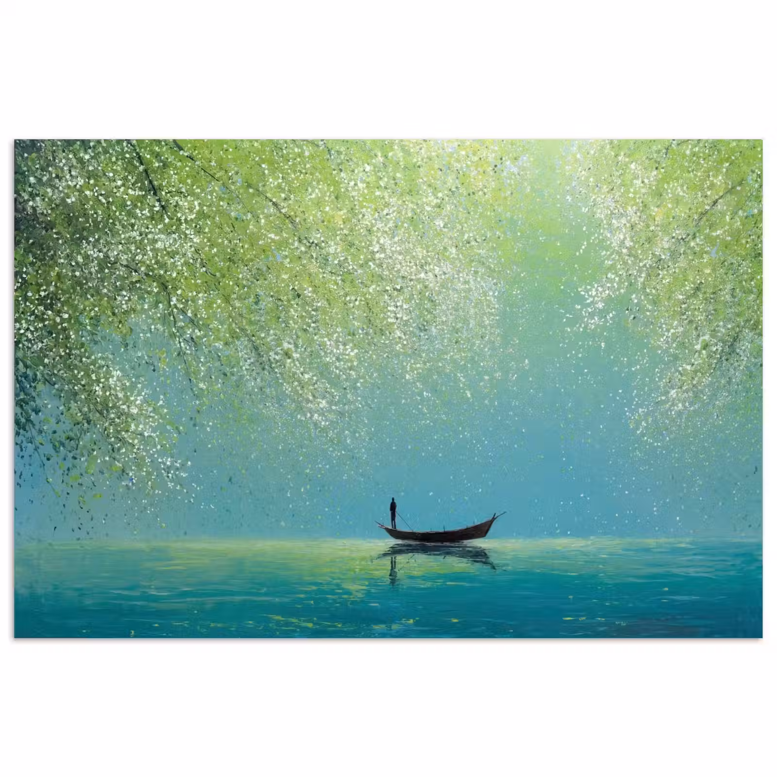 Poster - Bootje - Water - Bladeren - Bloesems — 1