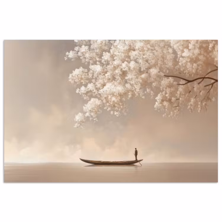 Poster - Bloesems - Wit - Boot - Minimalistisch — 1