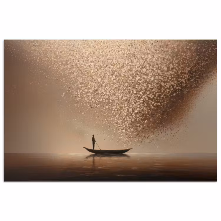 Poster - Bootje - Blaadjes - Goud - Water — 1