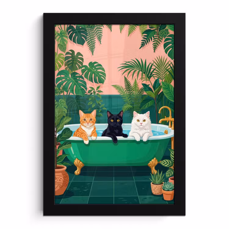 Poster met lijst - Badkamer - Kattenparade - Kleurrijk — 1