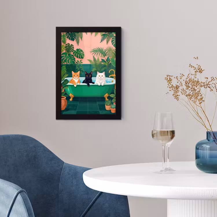 Poster met lijst - Badkamer - Kattenparade - Kleurrijk — 2