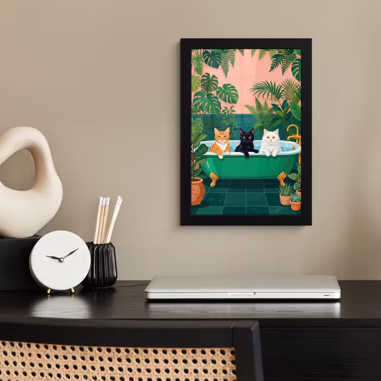 Poster met lijst - Badkamer - Kattenparade - Kleurrijk — 3