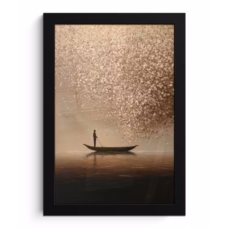Poster met lijst - Bootje - Blaadjes - Goud - Water — 1