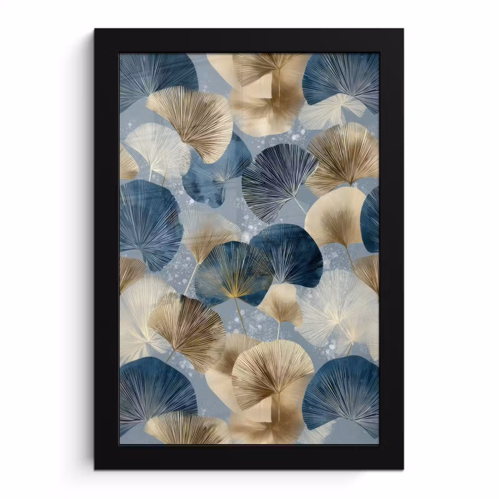 Poster met lijst - Bladeren - Abstract - Goud - Blauw — 1