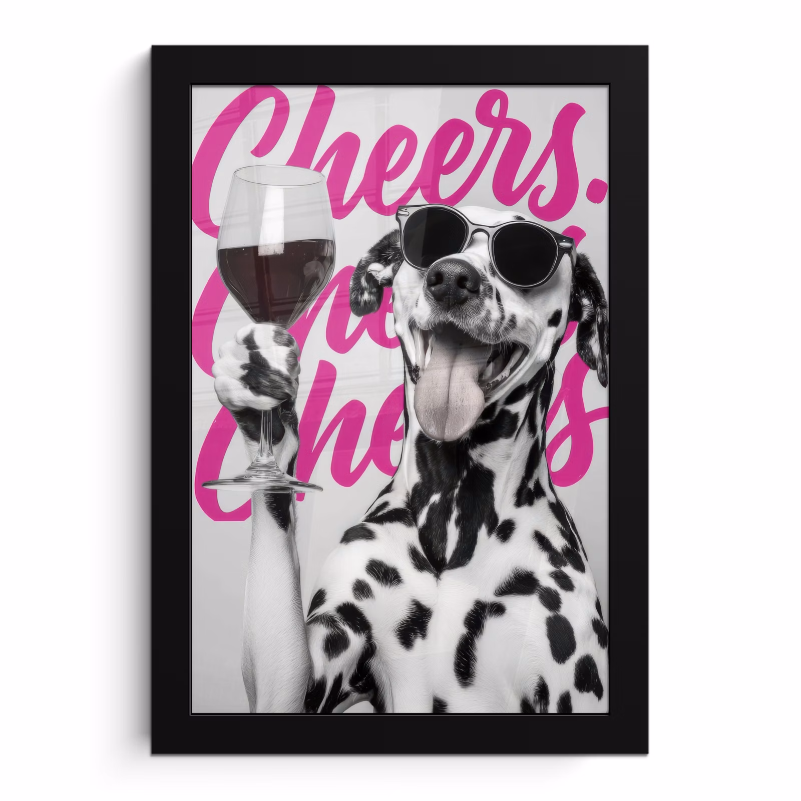 Poster met lijst - Cheers - Hond - Roze - Wijn — 1