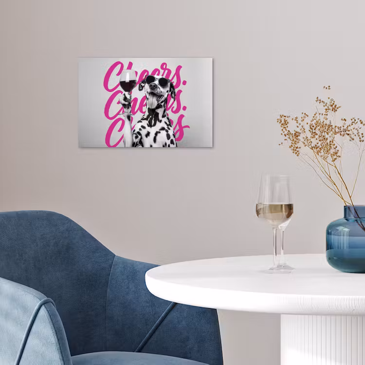 Poster - Cheers - Hond - Roze - Wijn — 4