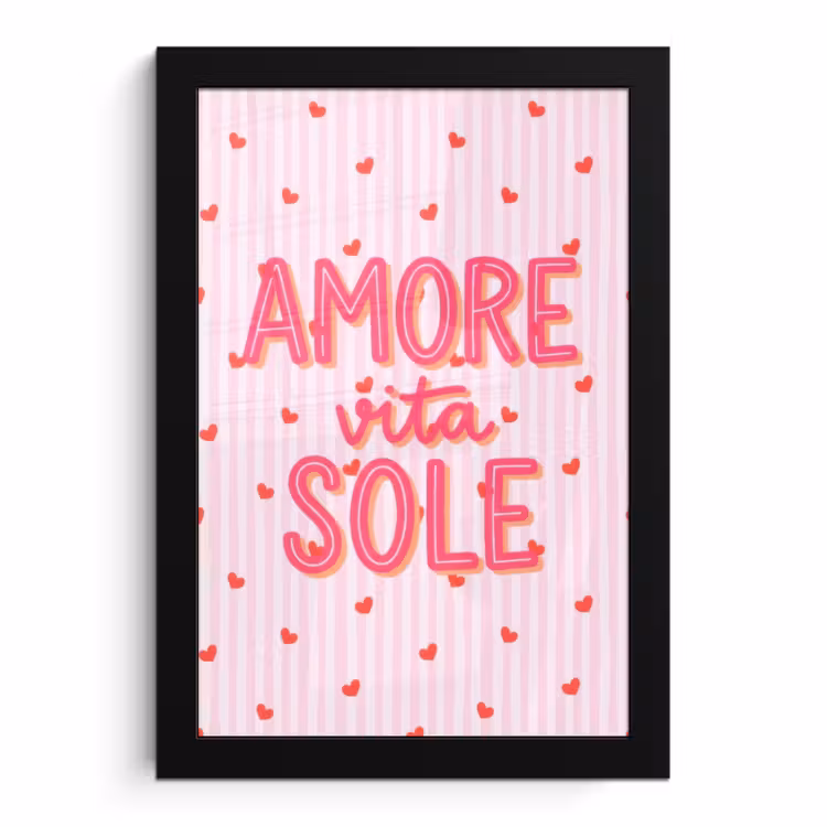Poster met lijst - Amore vita sole - Roze - Hartjes — 1