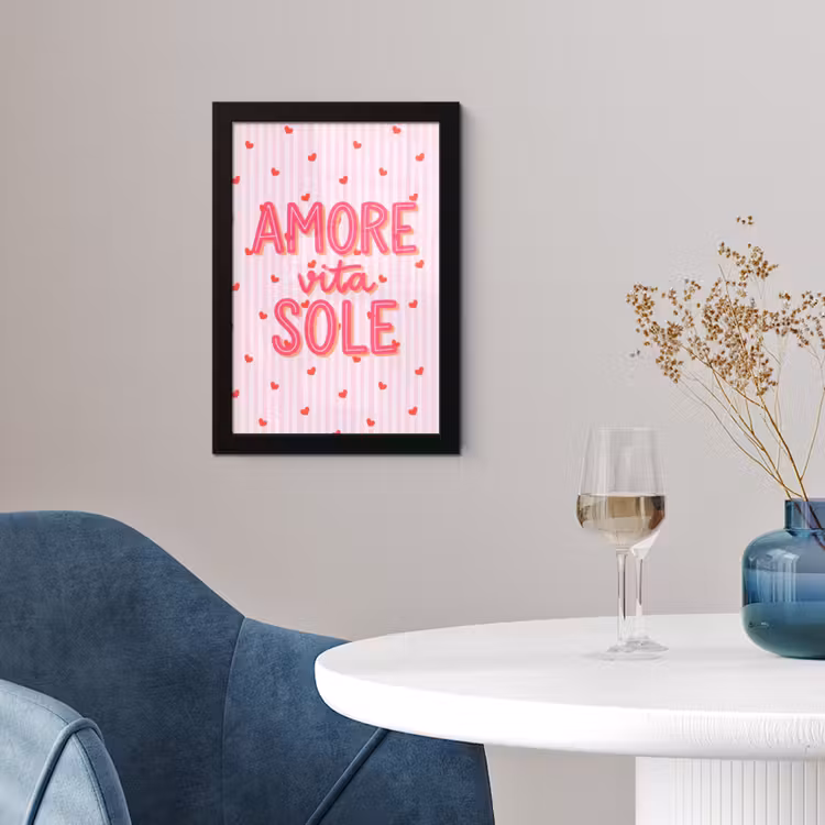 Poster met lijst - Amore vita sole - Roze - Hartjes — 2