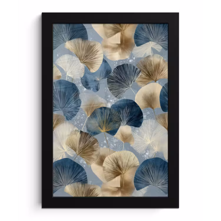 Poster met lijst - Bladeren - Abstract - Goud - Blauw — 1