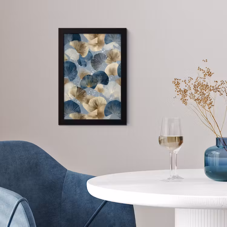Poster met lijst - Bladeren - Abstract - Goud - Blauw — 2