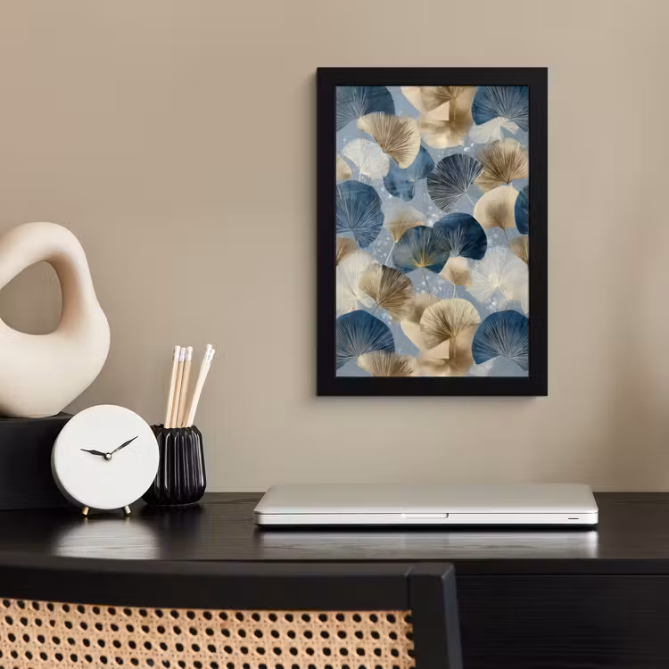 Poster met lijst - Bladeren - Abstract - Goud - Blauw — 3