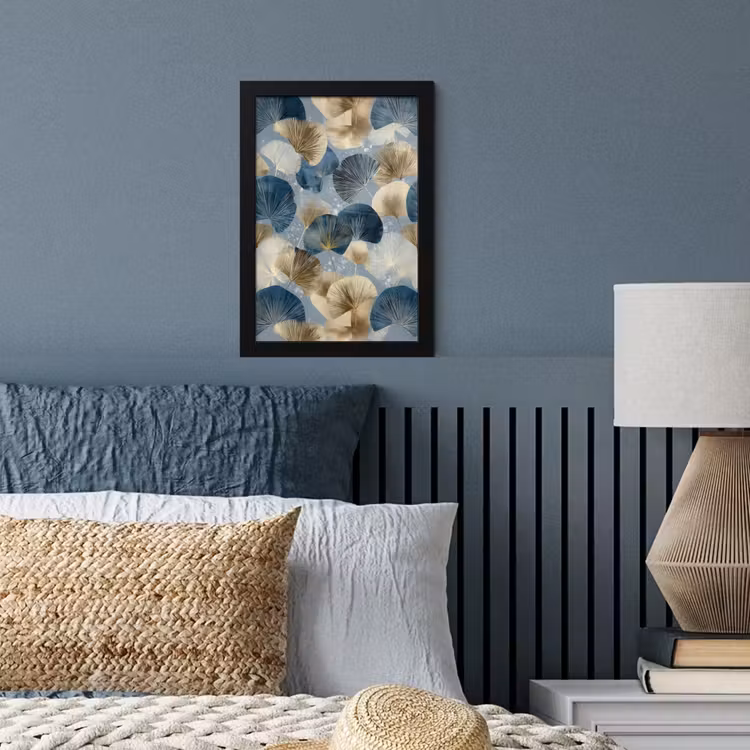 Poster met lijst - Bladeren - Abstract - Goud - Blauw — 4