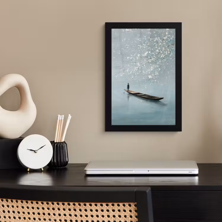 Poster met lijst - Bloesems - Minimalistisch - Wateroppervlak - Boot — 3