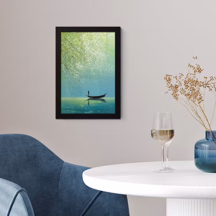 Poster met lijst - Bootje - Water - Bladeren - Bloesems — 2