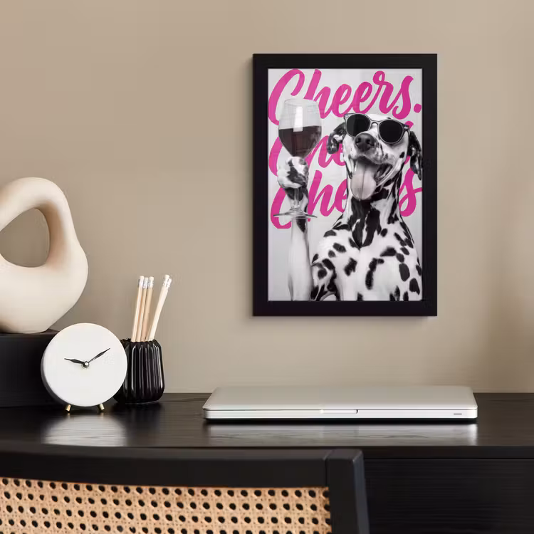 Poster met lijst - Cheers - Hond - Roze - Wijn — 3