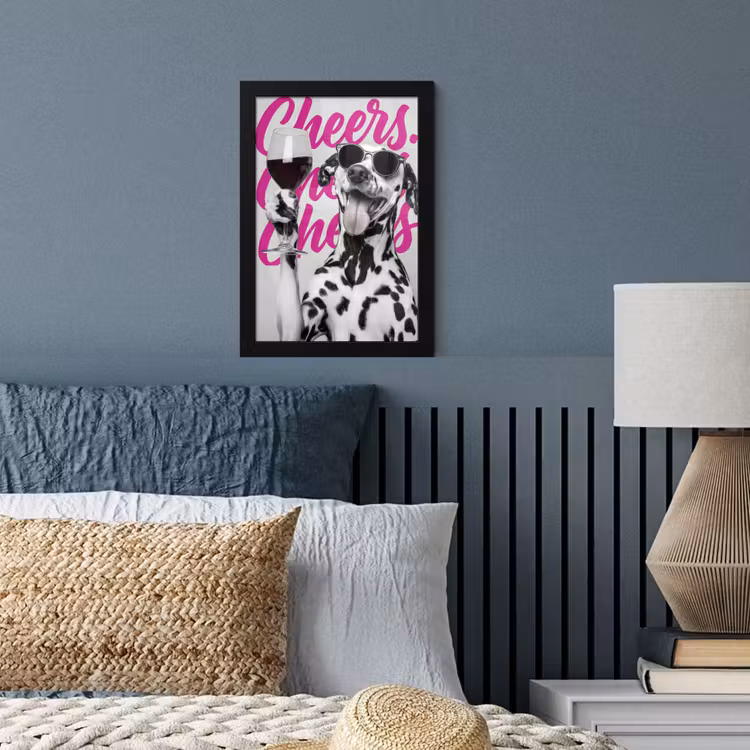 Poster met lijst - Cheers - Hond - Roze - Wijn — 4