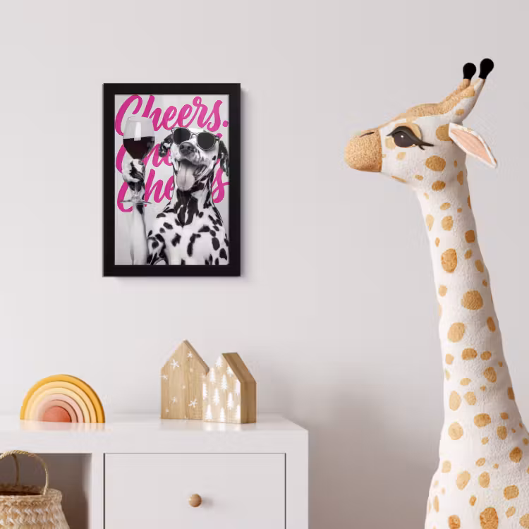 Poster met lijst - Cheers - Hond - Roze - Wijn — 5