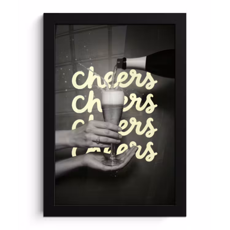 Poster met lijst - Cheers - Wijn - Zwart - Wit — 1