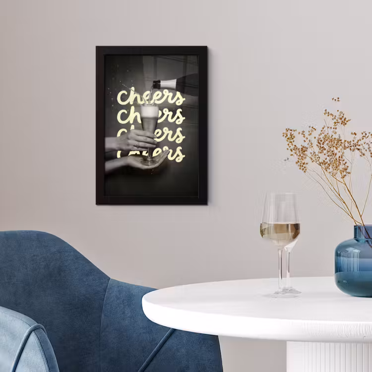 Poster met lijst - Cheers - Wijn - Zwart - Wit — 2