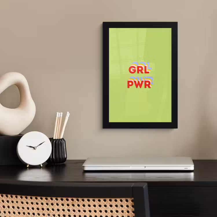 Poster met lijst - Grl pwr - Groen - Rood - 3D — 3