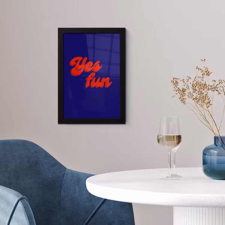 Poster met lijst - Blauw - Rood - Yes fun - 3D — 2