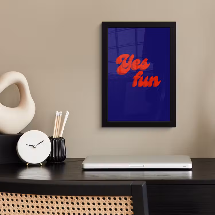 Poster met lijst - Blauw - Rood - Yes fun - 3D — 3