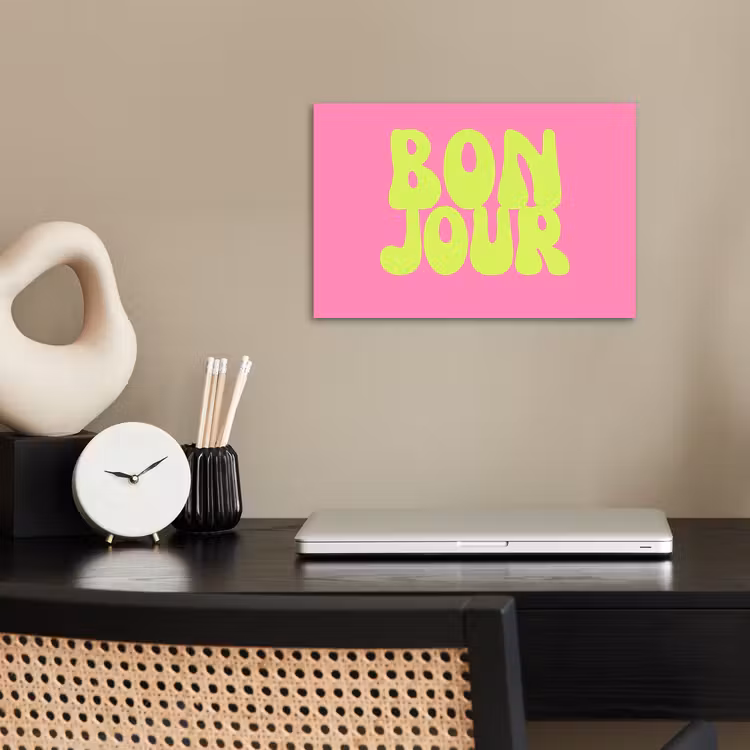 Poster - Bonjour - Roze - Fel groen — 2