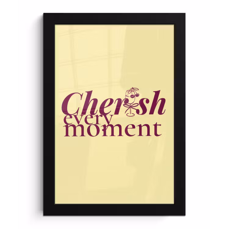 Poster met lijst - Cherish every moment - Cocktailglas - Geel — 1