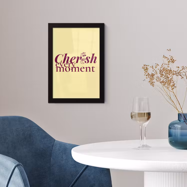 Poster met lijst - Cherish every moment - Cocktailglas - Geel — 2