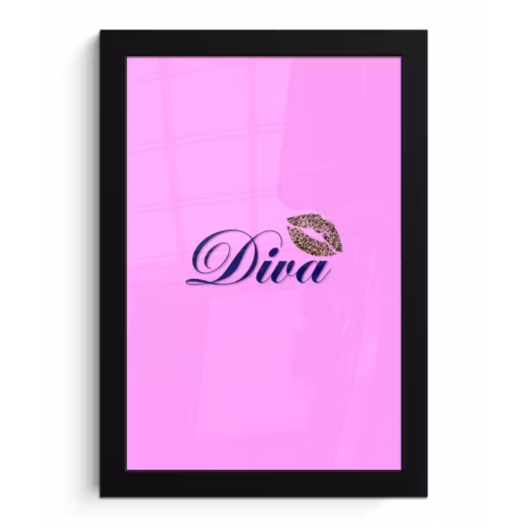 Poster met lijst - Diva - Lip - Panterprint - Roze — 1