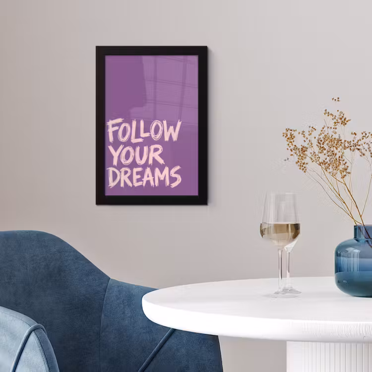 Poster met lijst - Follow your dreams - Paars - Penseeltextuur — 2