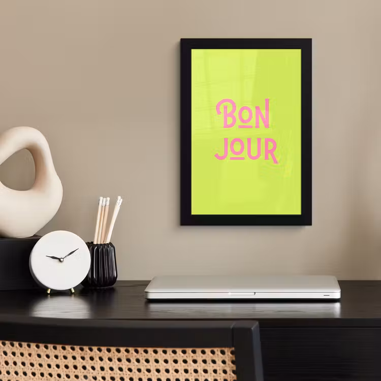 Poster met lijst - Groen - Roze bonjour - art-deco — 3