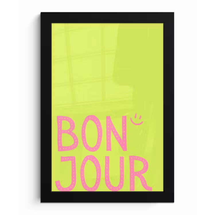 Poster met lijst - Groen - Smiley - Bonjour - Roze — 1